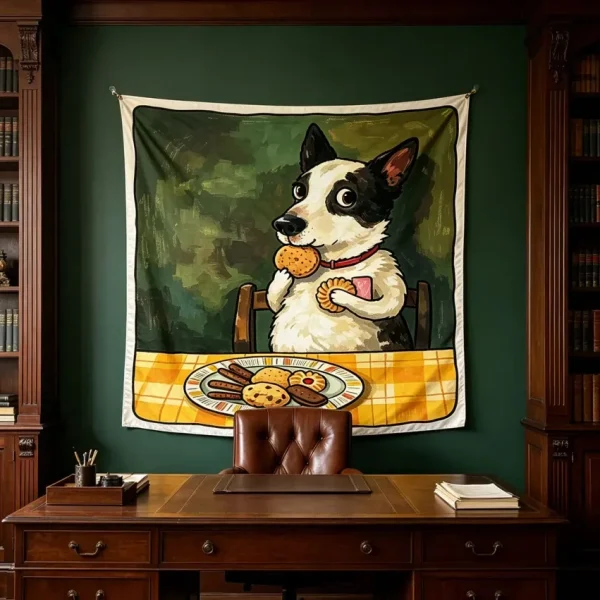 Funny Dog Eating Cookie Tapestry Decor