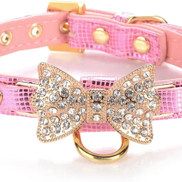 Gold Glitter Leather Bling Collar for Small Dogs