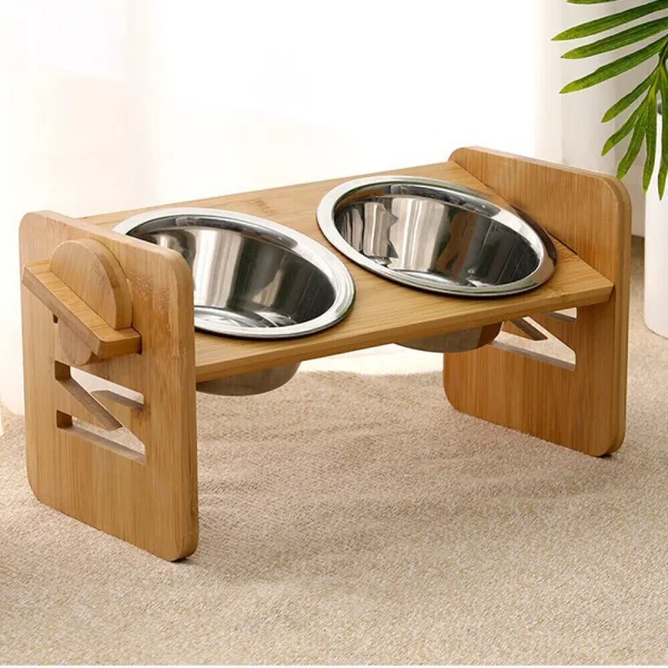 Adjustable Bamboo Elevated Dog Feeding Station